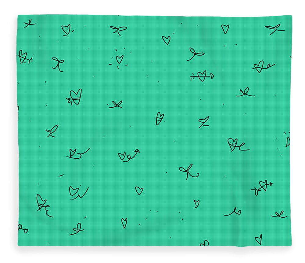 Mint Green Fleece Blanket featuring the drawing Mint Hearts by Ashley Rice