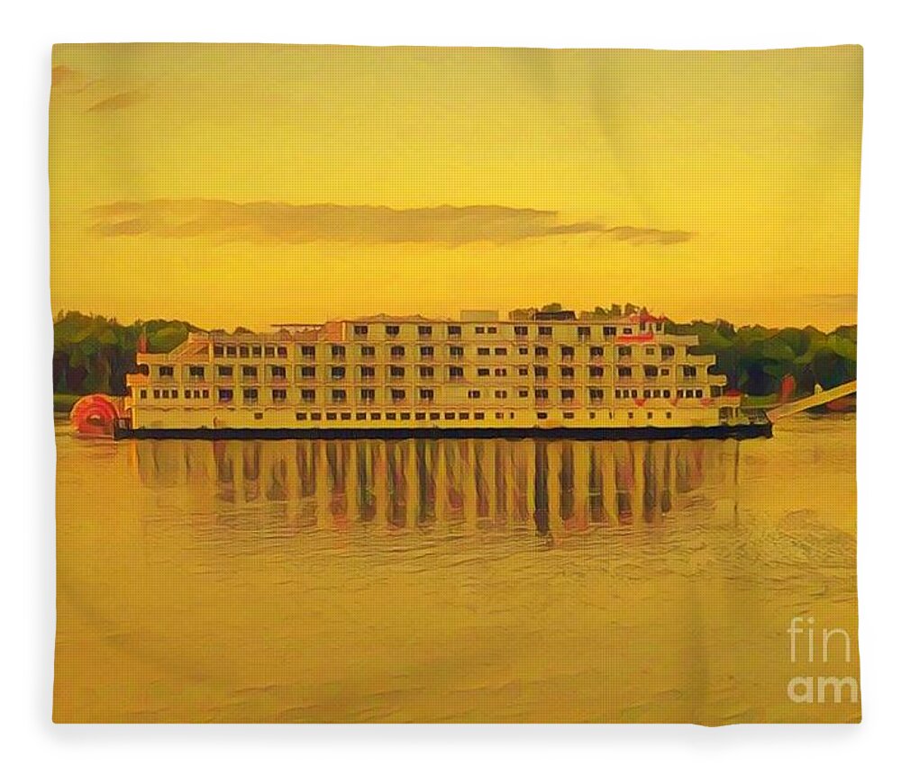 Mississippi River Fleece Blanket featuring the painting American Queen by Leo and Marilyn Smith