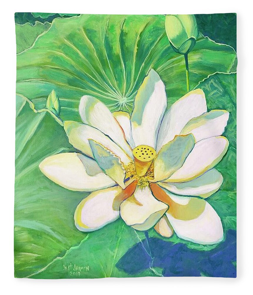 Water Fleece Blanket featuring the painting Mississippi Water Lily by Jeanette Jarmon