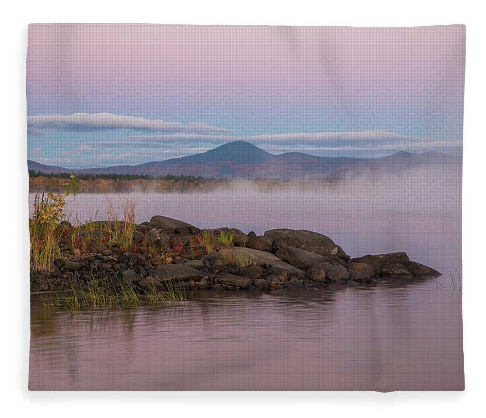 Misty Fleece Blanket featuring the photograph Misty Autumn Lakeside Sunrise by White Mountain Images