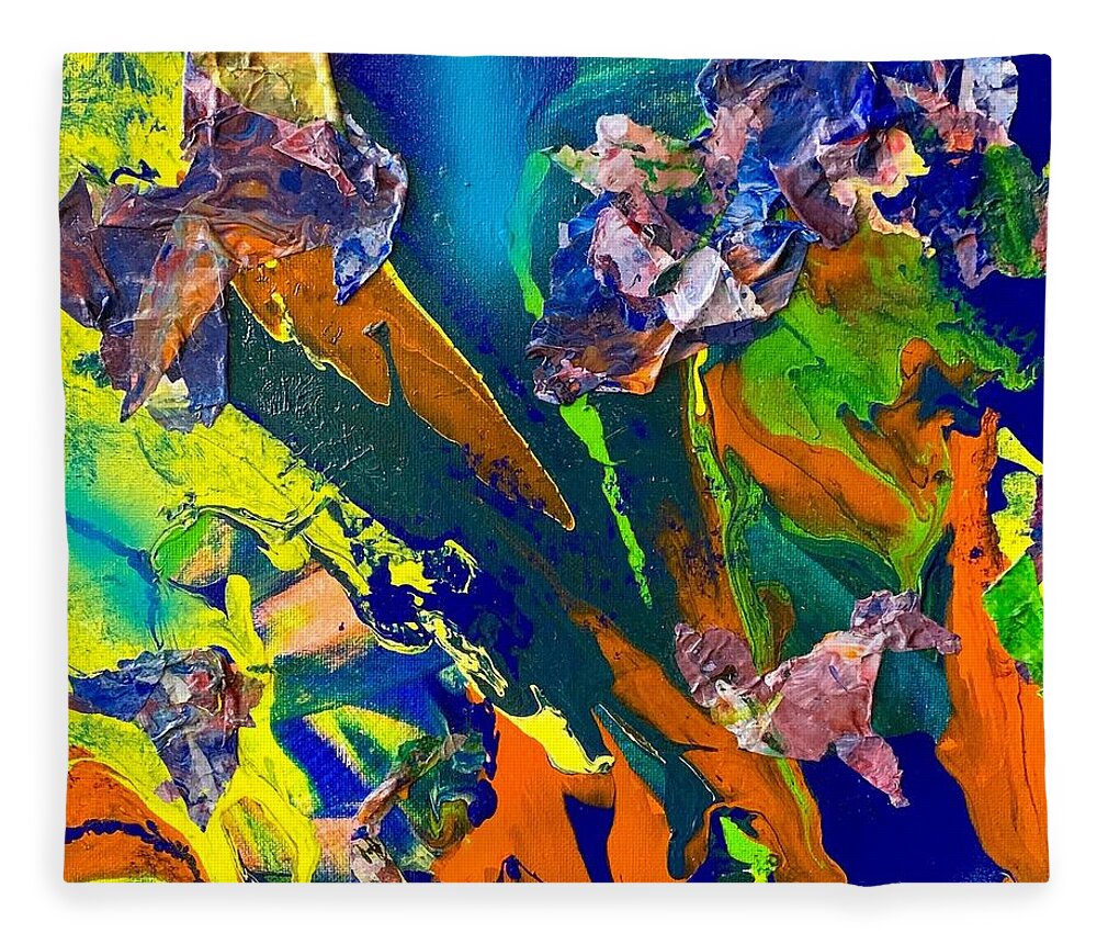 Abstract Fleece Blanket featuring the mixed media Mixed Media Pour A by Laura Jaffe