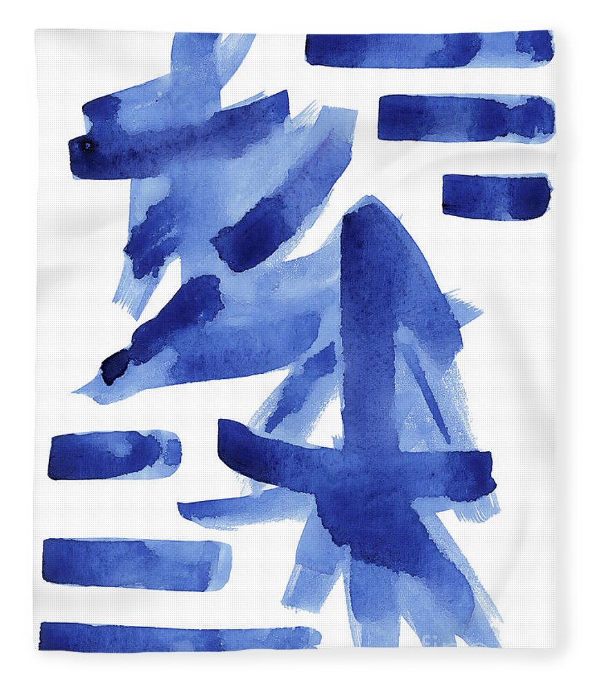 Asian Fleece Blanket featuring the painting Modern Asian Inspired Abstract Blue and White by Audrey Jeanne Roberts
