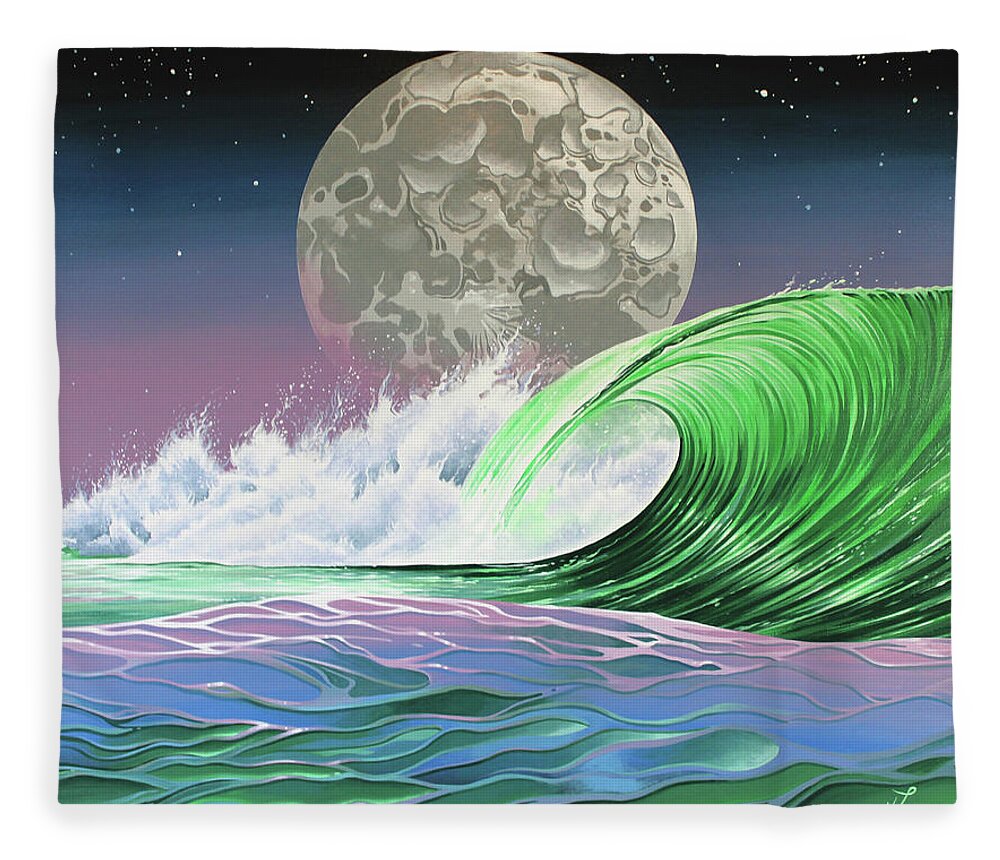Surf Fleece Blanket featuring the painting Moon Breaker by William Love