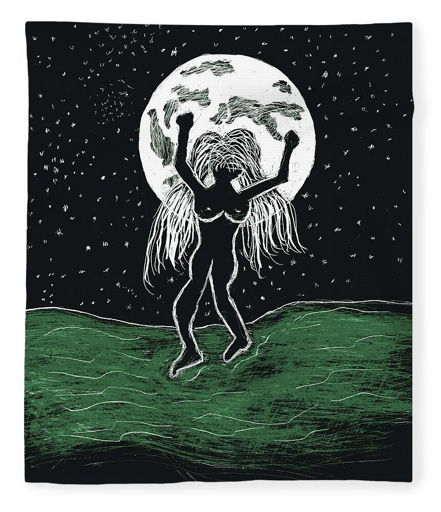 Moon Fleece Blanket featuring the drawing Moon Dancer by Branwen Drew