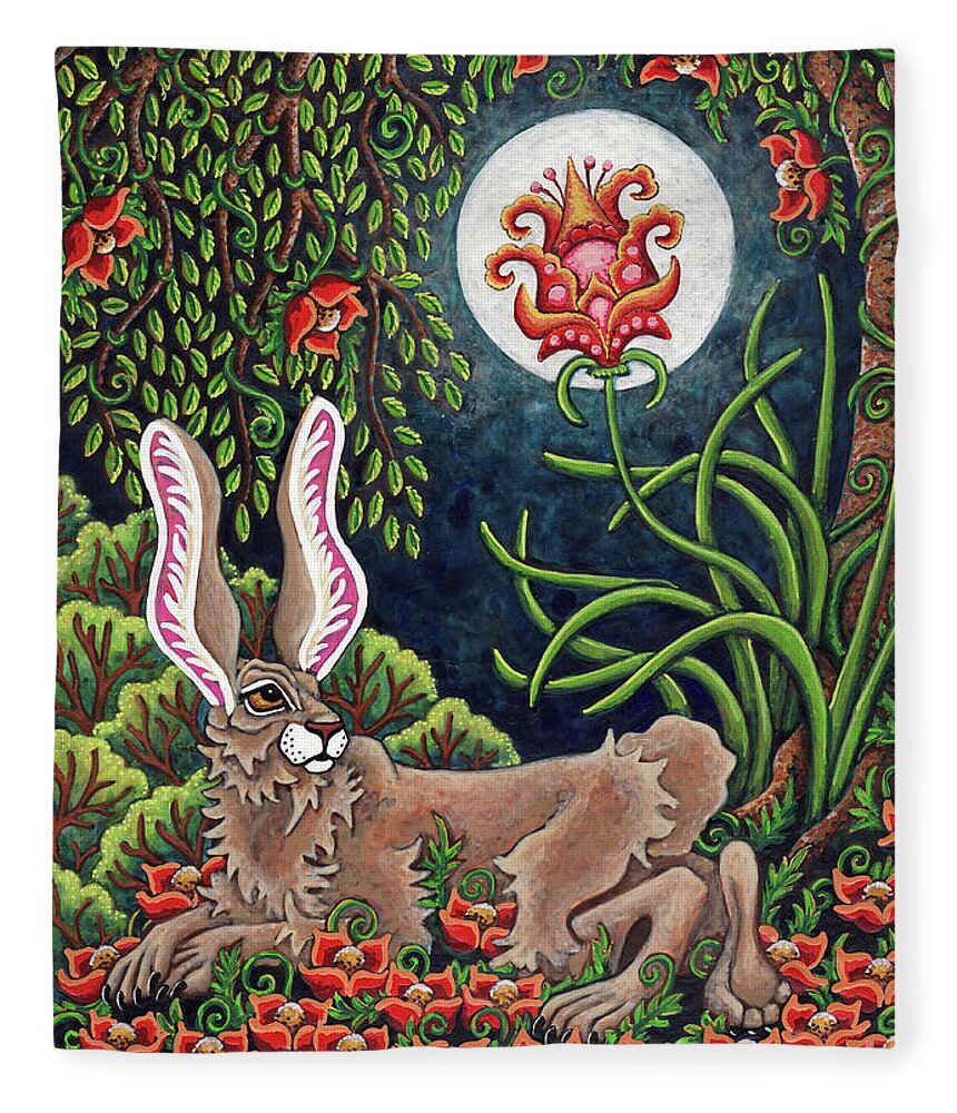 Hare Fleece Blanket featuring the painting Moon Gazing Hare 2 by Amy E Fraser