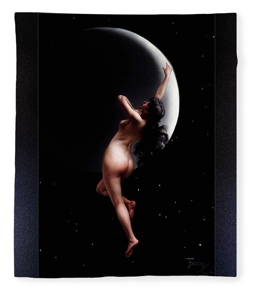 Moon Nymph Fleece Blanket featuring the painting Moon Nymph BY Luis Ricardo Falero by Rolando Burbon