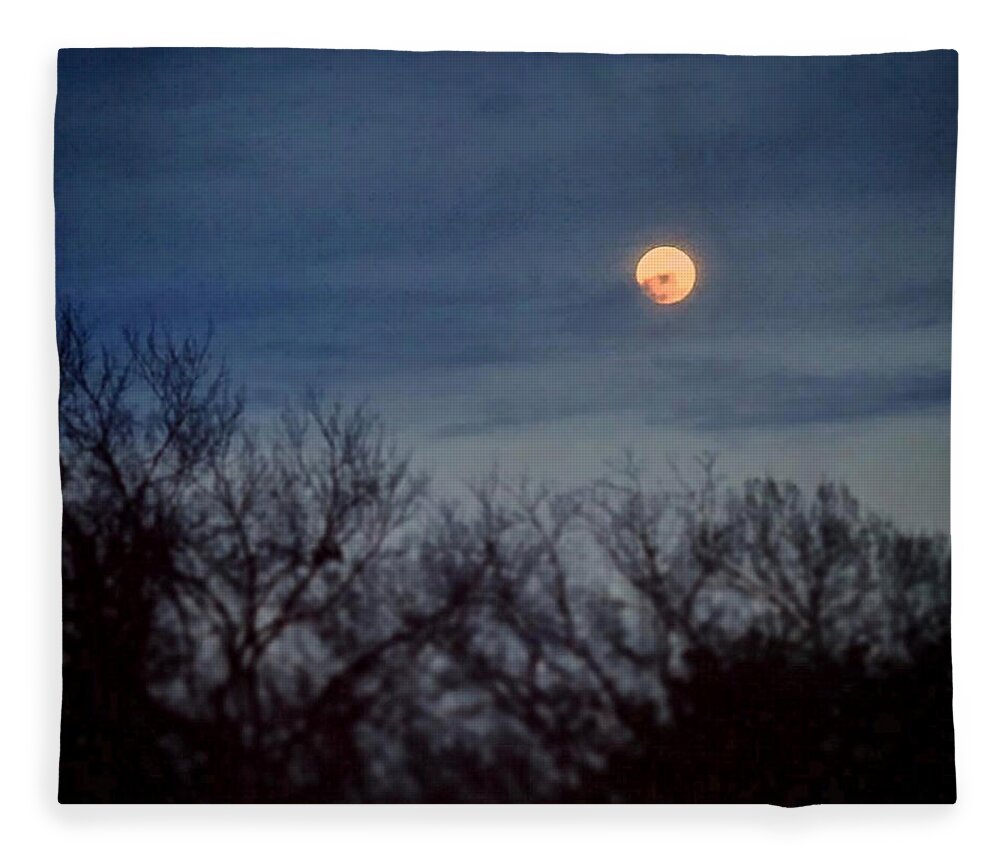 Daniel Fleece Blanket featuring the painting Moonrise and Trees by Daniel Nelson