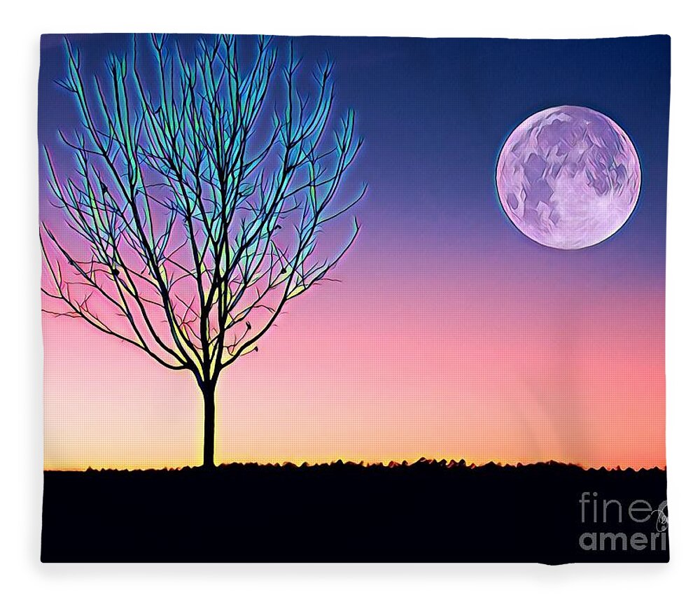 Nature Fleece Blanket featuring the painting Moonrise by Denise Railey