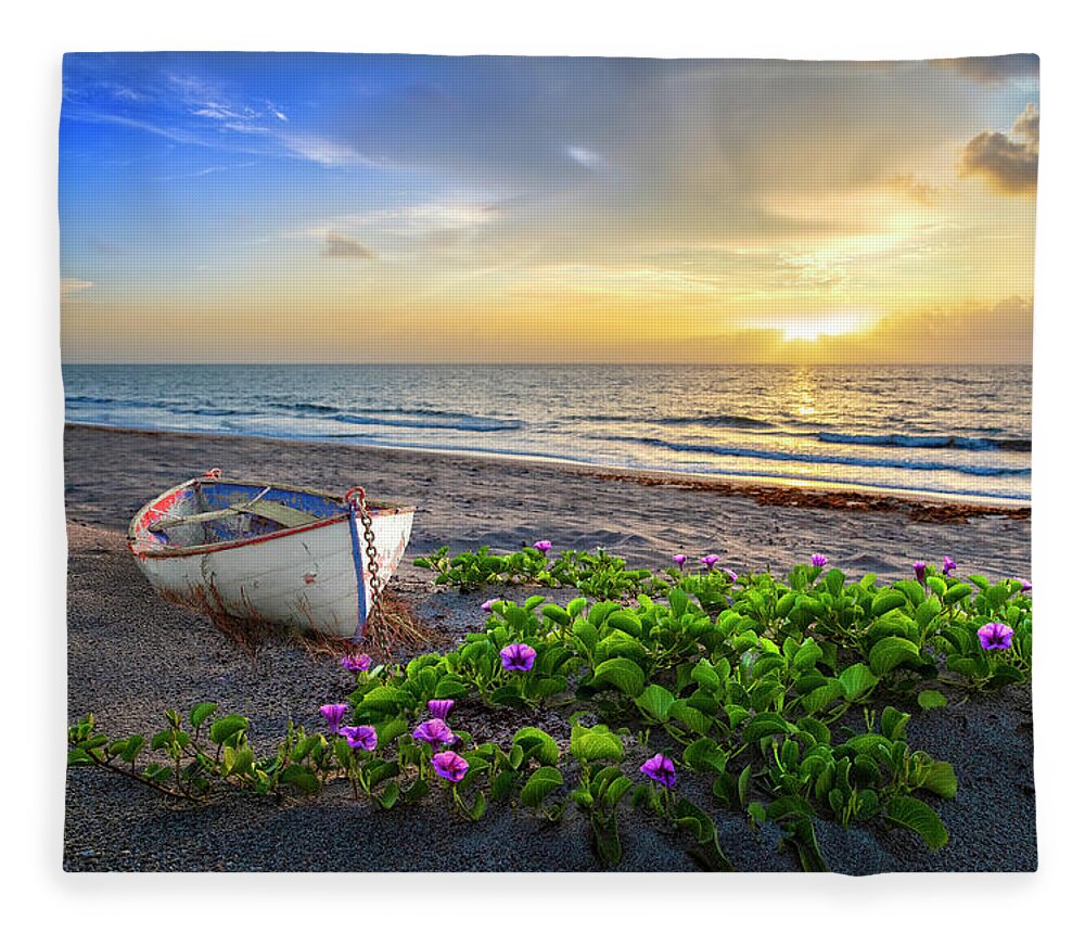 Boats Fleece Blanket featuring the photograph Morning Glory at the Beach by Debra and Dave Vanderlaan