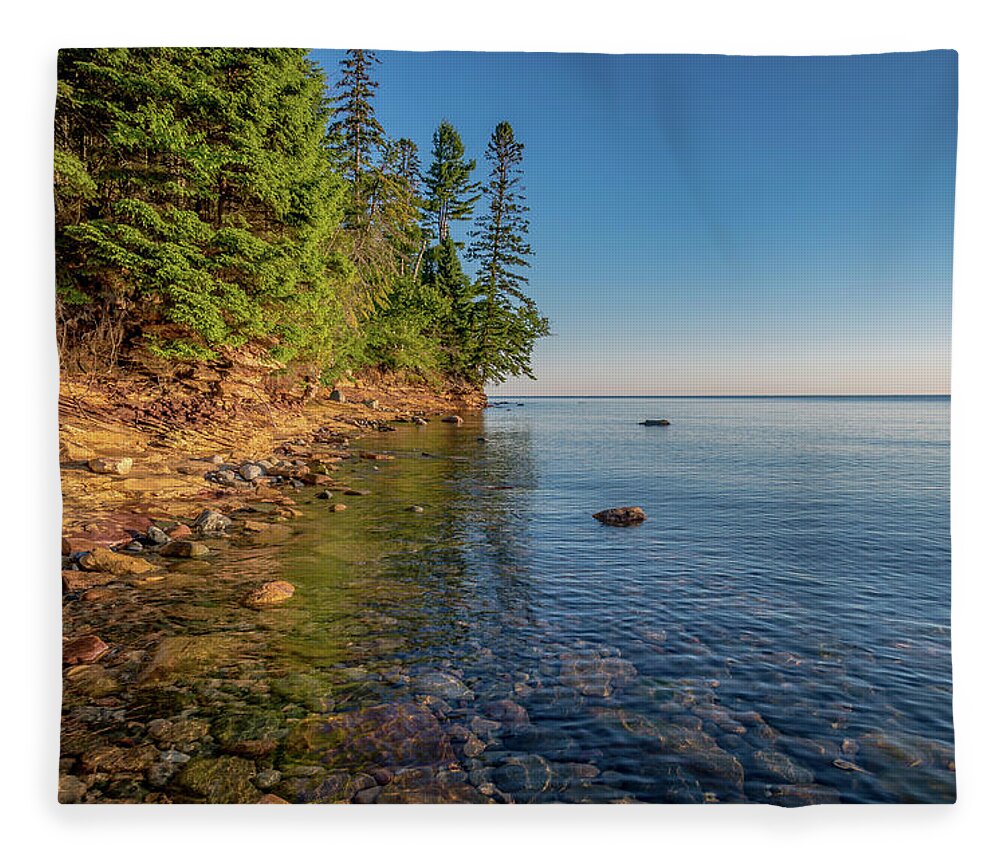 Au Sable Point Fleece Blanket featuring the photograph Morning light on Lake Superior by Gary McCormick