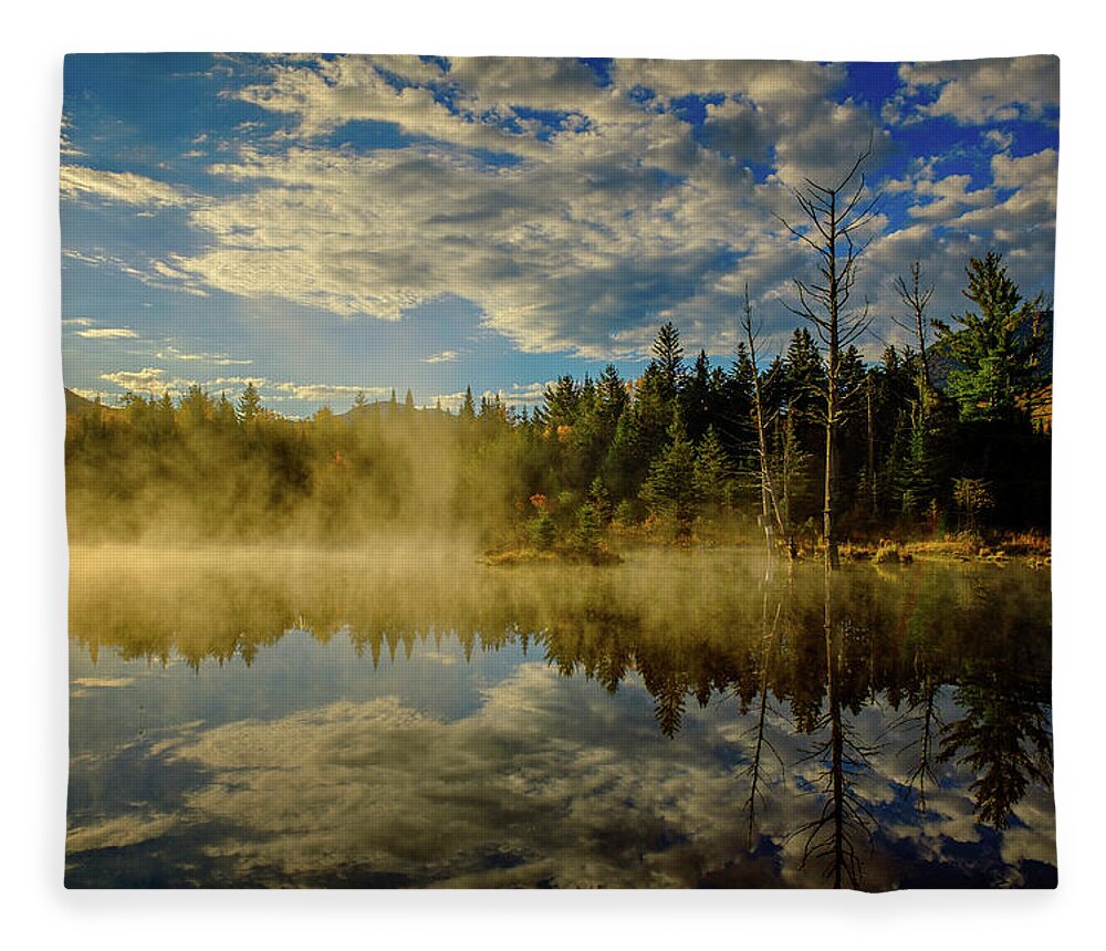 Prsri Fleece Blanket featuring the photograph Morning Mist, Wildlife Pond by Jeff Sinon