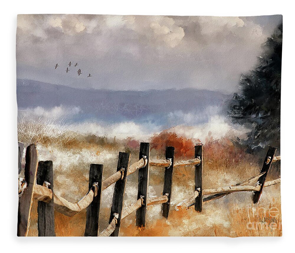 Autumn Fleece Blanket featuring the digital art Morning Mists In The Mountains by Lois Bryan