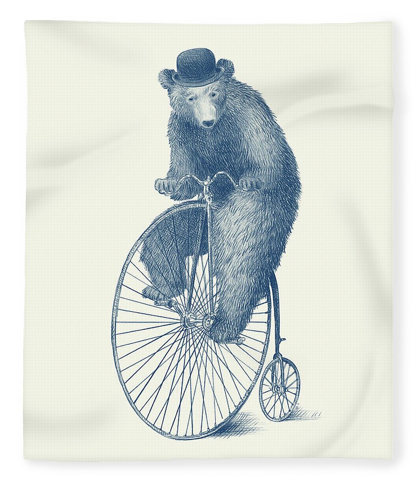 Bear Fleece Blanket featuring the drawing Morning Ride by Eric Fan