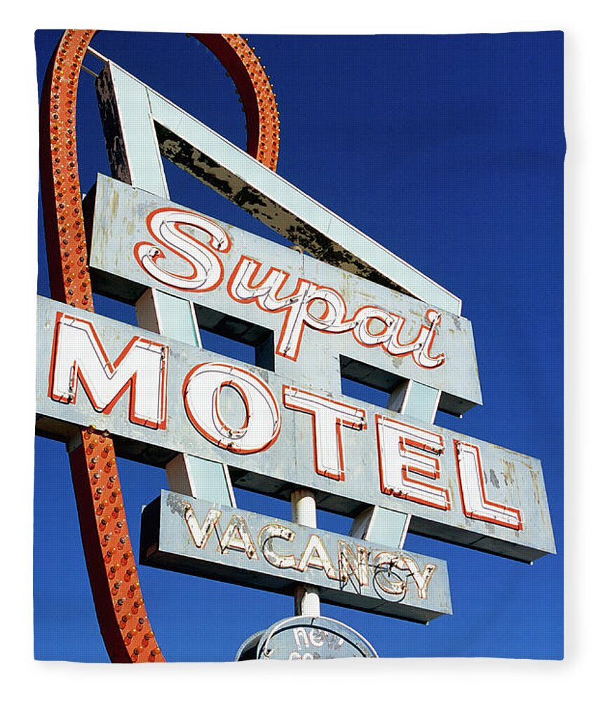 Shadow Fleece Blanket featuring the photograph Motel Sign In Midwest, United States Of by Oliver Strewe