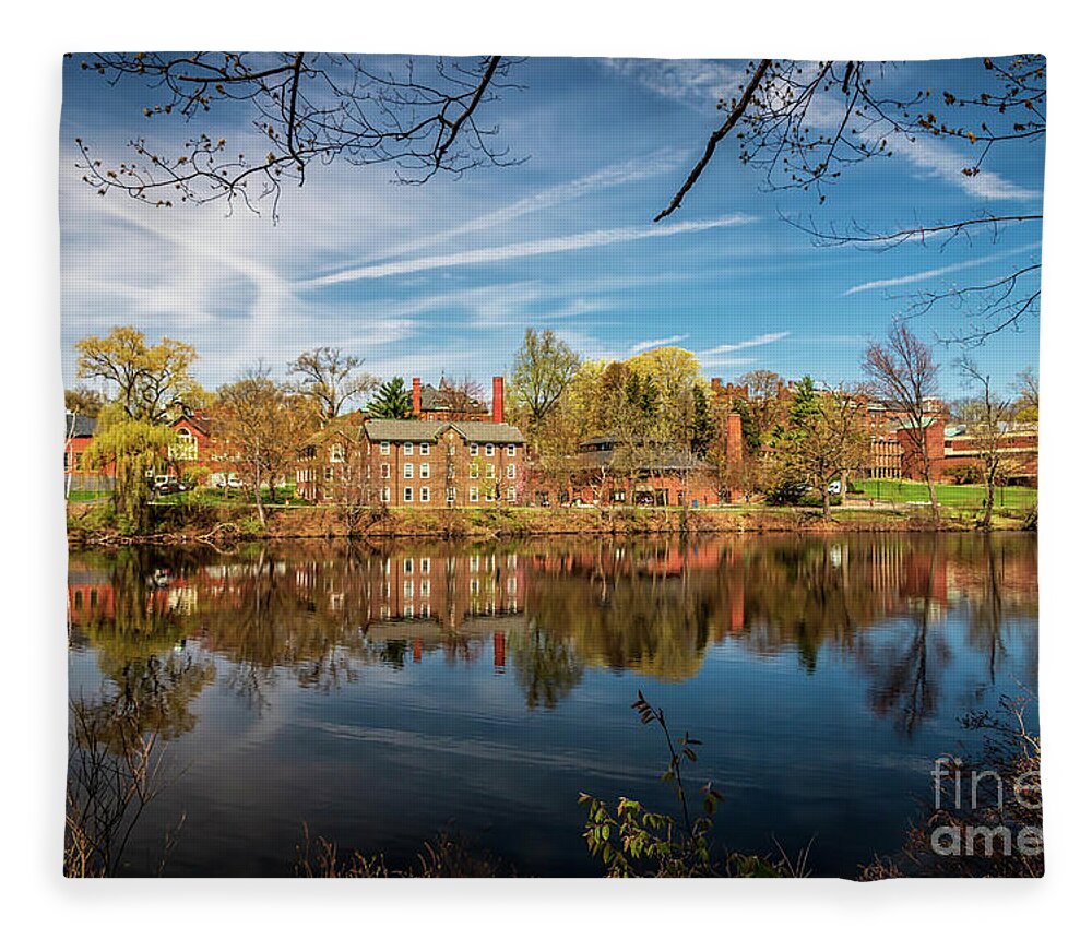Mount Holyoke College Fleece Blanket featuring the photograph Mount Holyoke College from Lower Pond by Elizabeth Dow