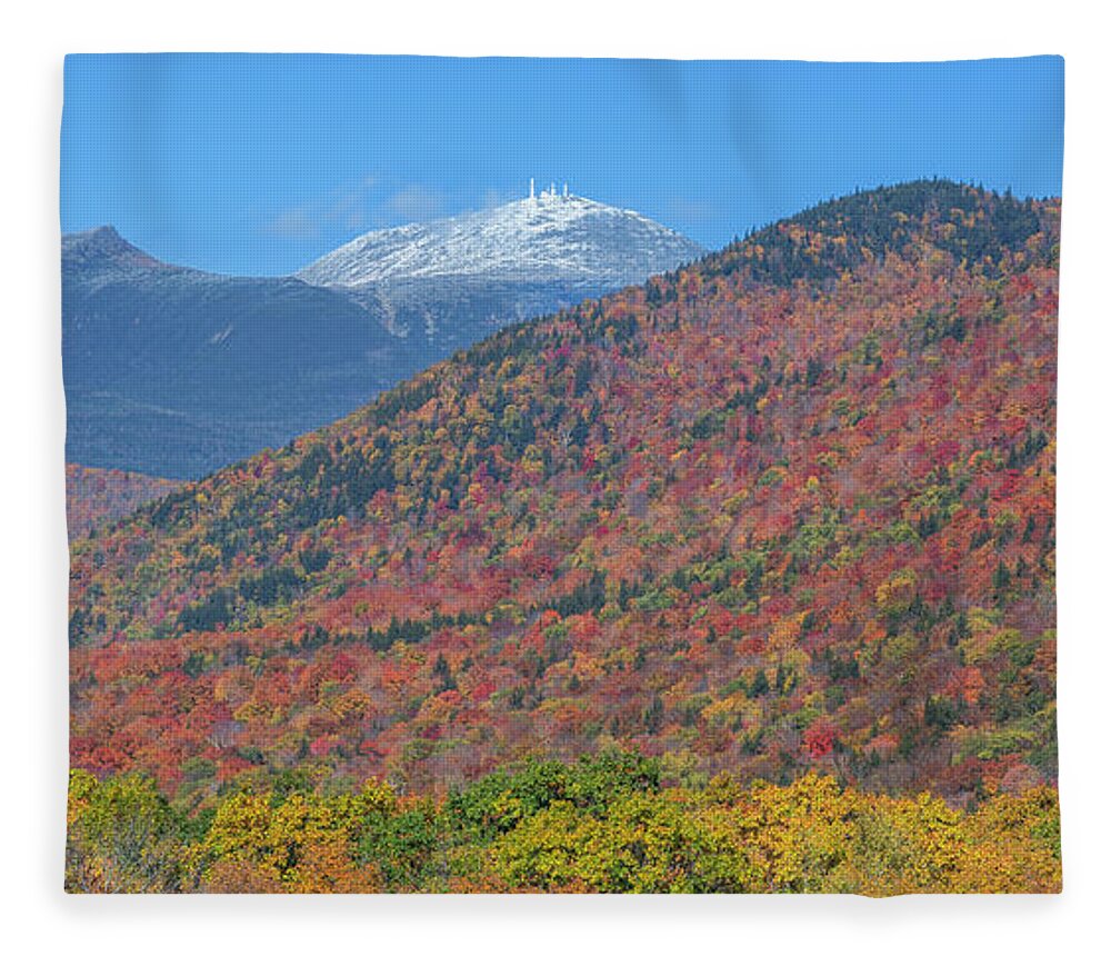 Mount Fleece Blanket featuring the photograph Mount Washington First Foliage Snow Panorama by White Mountain Images