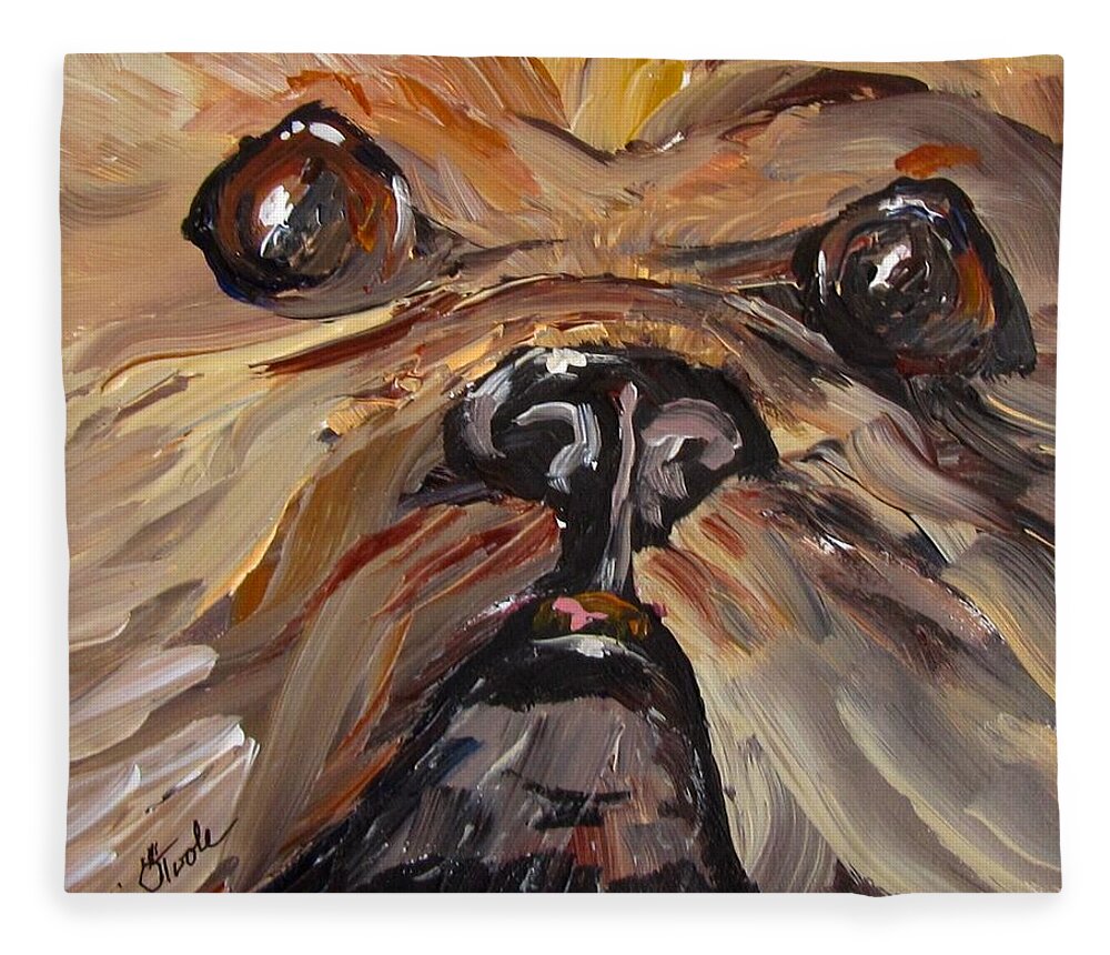 Dog Fleece Blanket featuring the painting Mr Fuzzy Face by Barbara O'Toole