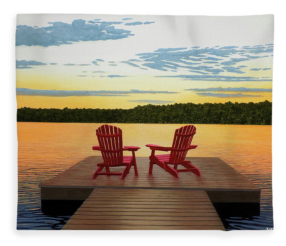 Muskoka Sunset Fleece Blanket featuring the painting Muskoka Twilight by Kenneth M Kirsch