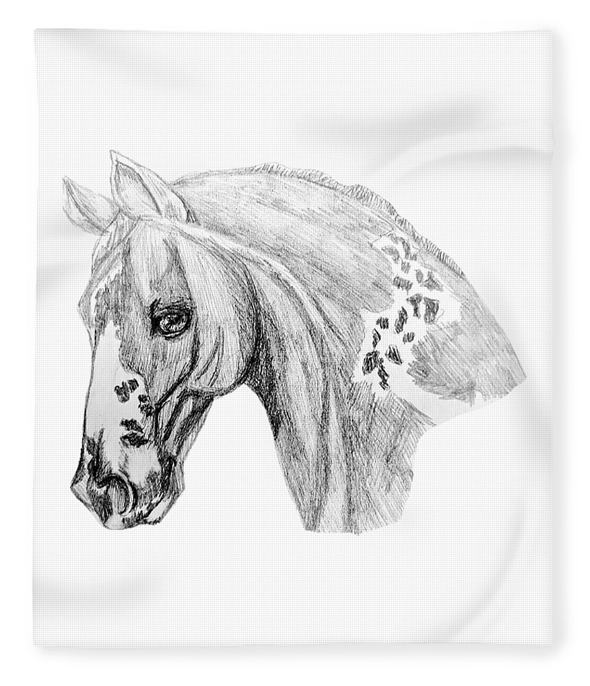 Mustang Horse Head Portrait Fleece Blanket featuring the drawing Mustang Head Portrait by Equus Artisan