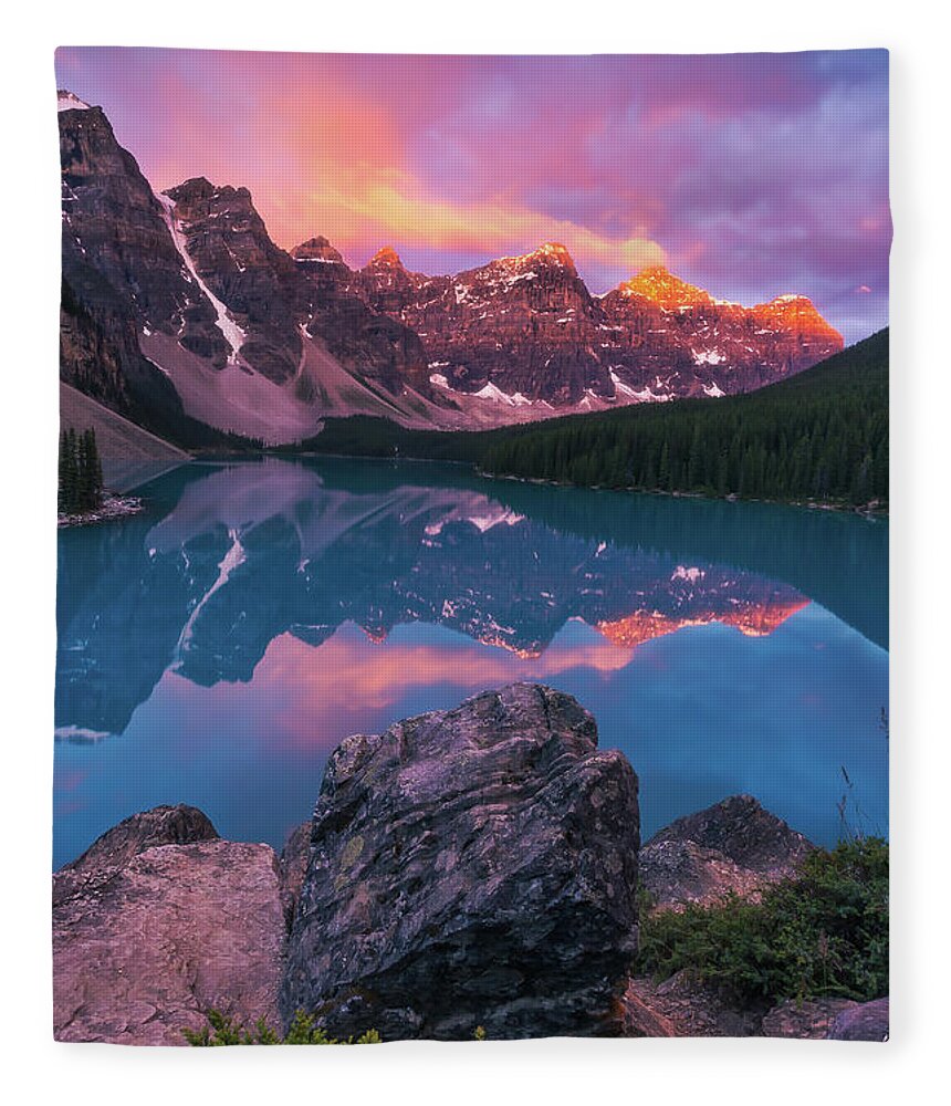 Moraine Lake Fleece Blanket featuring the photograph My Cathedral by Judi Kubes
