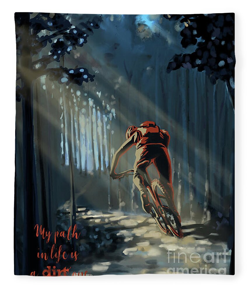 Mountainbike Art Fleece Blanket featuring the painting My dirt path by Sassan Filsoof