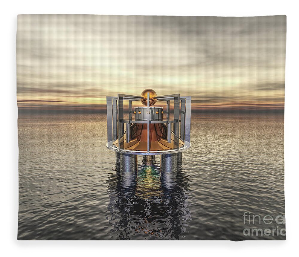 Structure Fleece Blanket featuring the digital art Mysterious Structure At Sea by Phil Perkins