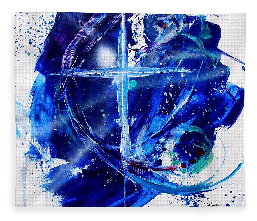 #faith #god #god #jesus #jesus #christ #cross #christian #christiancross #abstract #art #painting #blue #light #peace #agnostic #sky #answer #question #scarpace #joy #faith Fleece Blanket featuring the painting Mystery of Faith by J Vincent Scarpace