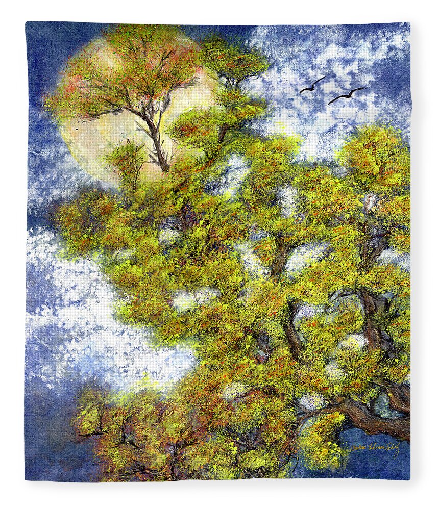 Old Trees Fleece Blanket featuring the painting Mystic Visions by Charlene Fuhrman-Schulz