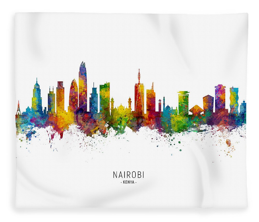 Nairobi Fleece Blanket featuring the digital art Nairobi Kenya Skyline by Michael Tompsett