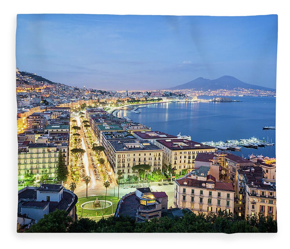 Blue Fleece Blanket featuring the photograph Naples by night by Francesco Riccardo Iacomino
