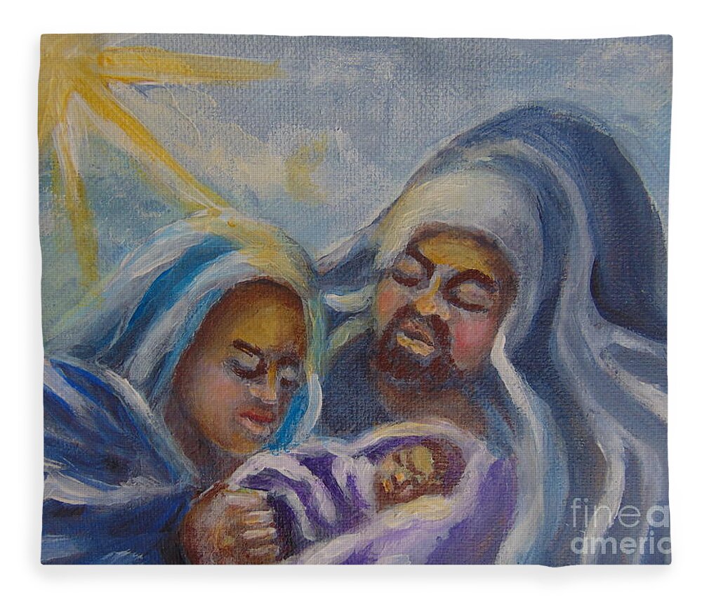 Nativity Fleece Blanket featuring the painting Nativity by Saundra Johnson