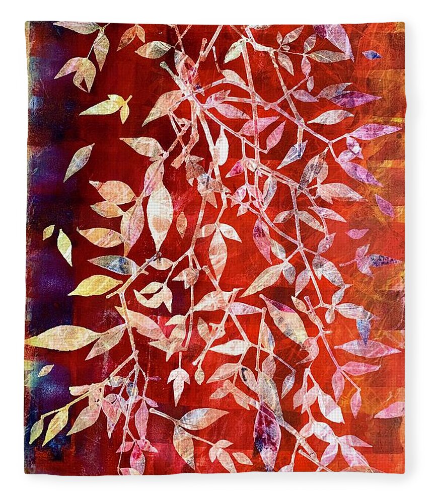 Leaves Fleece Blanket featuring the painting Natures Treasures 2 by Sherry Harradence