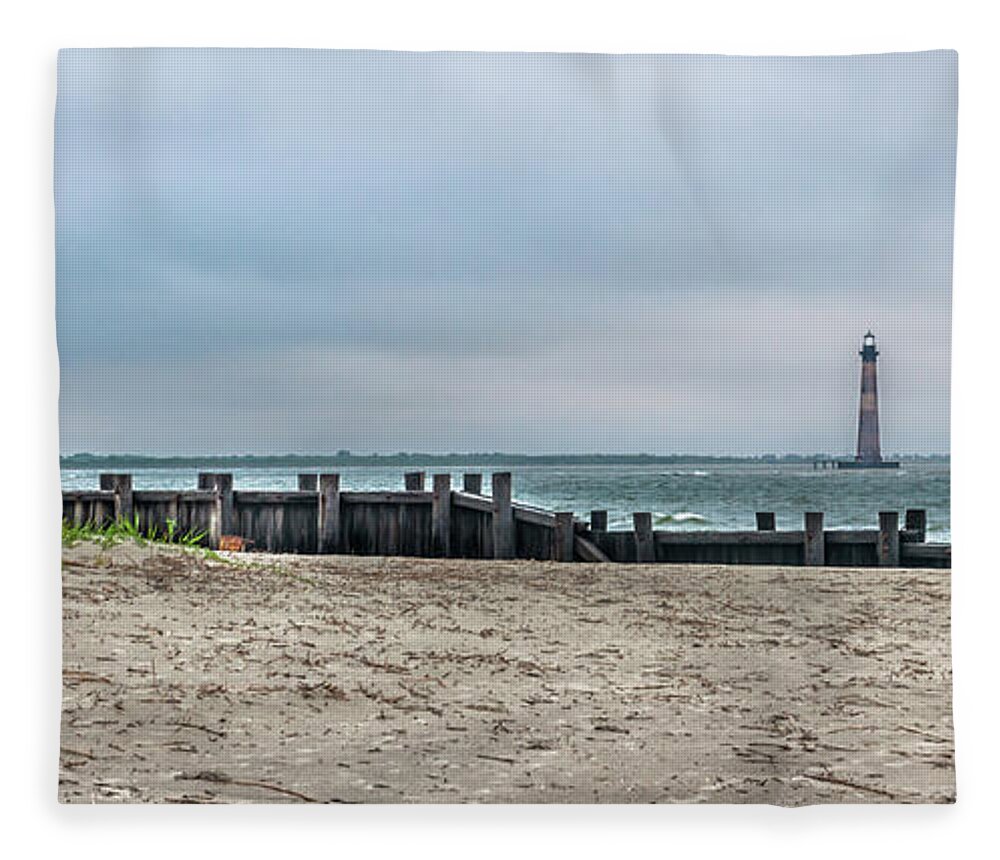 Morris Island Lighthouse Fleece Blanket featuring the photograph Nautical Shore - Morris Island Lighthouse by Dale Powell