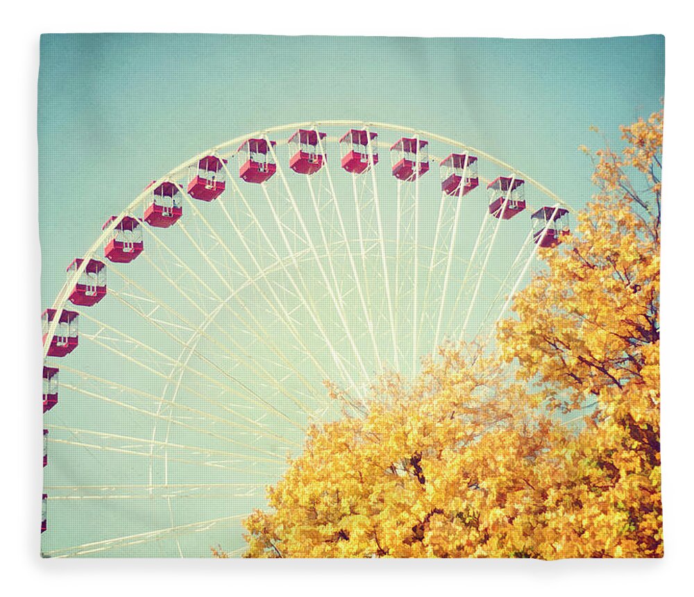 Treetop Fleece Blanket featuring the photograph Navy Pier Ferris Wheel by Trina Dopp Photography