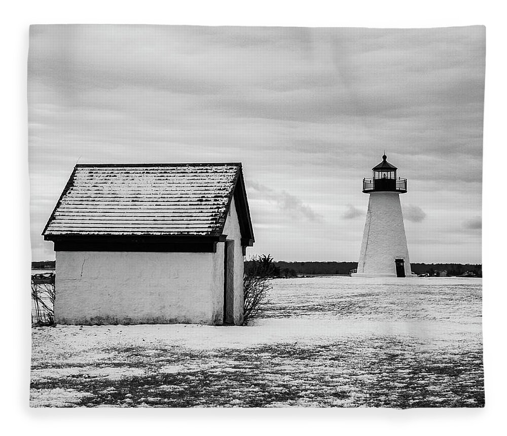 Ned Point Lighthouse Fleece Blanket featuring the photograph Neds Point Lighthouse Mattapoisett MA BW by David Gordon