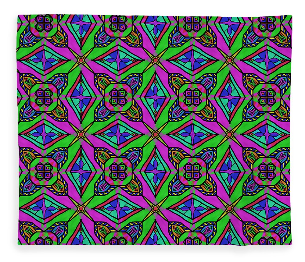 Neon Fleece Blanket featuring the digital art Neon Diamond Pattern by Becky Herrera