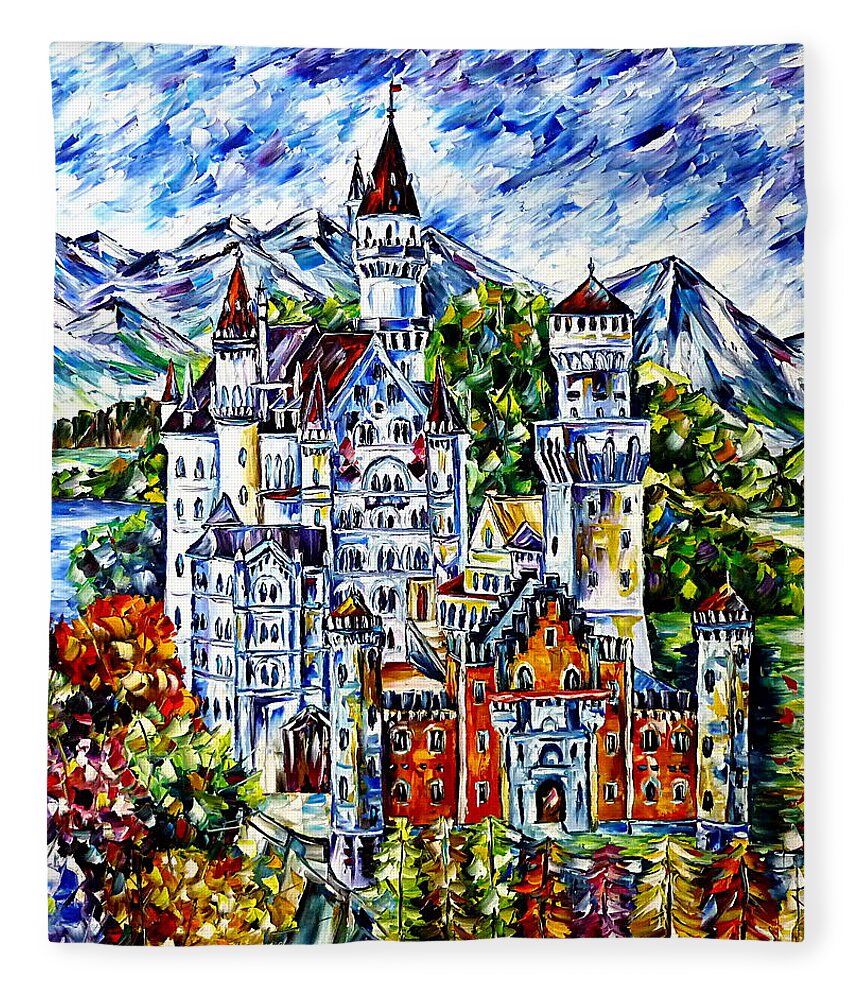 Beautiful Germany Fleece Blanket featuring the painting Neuschwanstein Castle by Mirek Kuzniar