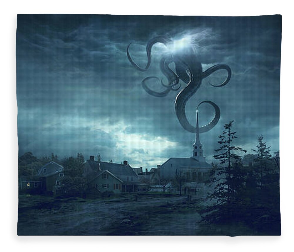 Lovecraft Fleece Blanket featuring the digital art New England by Guillem H Pongiluppi