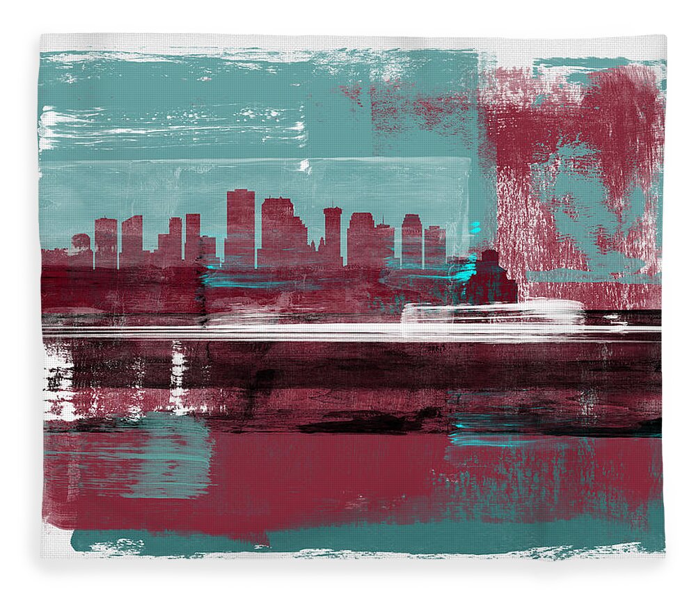 New Orleans Fleece Blanket featuring the mixed media New Orleans Abstract Skyline I by Naxart Studio