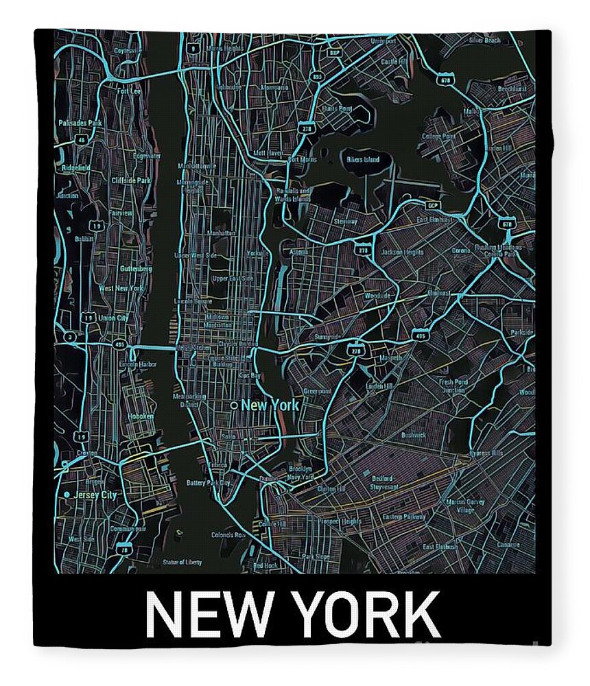 Nyc Fleece Blanket featuring the digital art New York City Map Black edition by HELGE Art Gallery