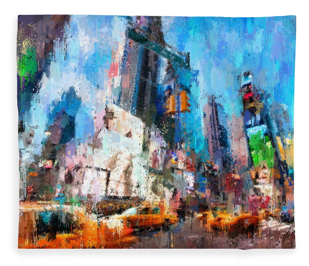 New York Fleece Blanket featuring the painting NEW YORK - Times Square by Vart Studio