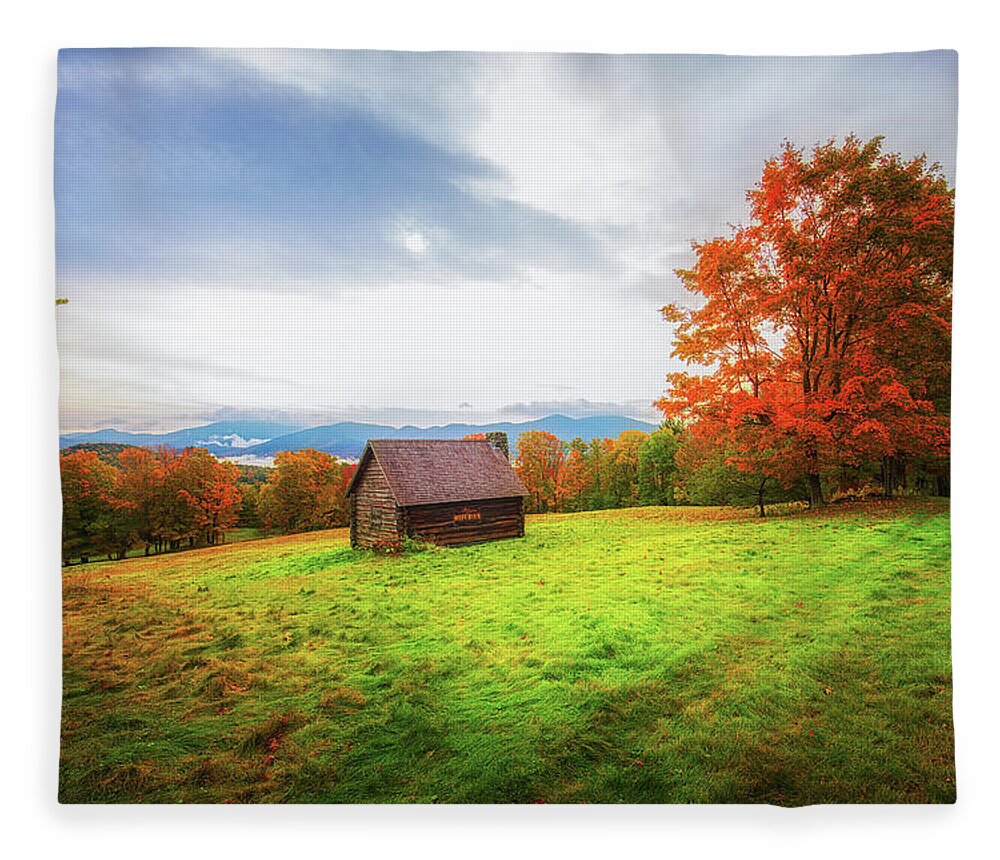 Autumn Fleece Blanket featuring the photograph NH Log Cabin by Robert Clifford
