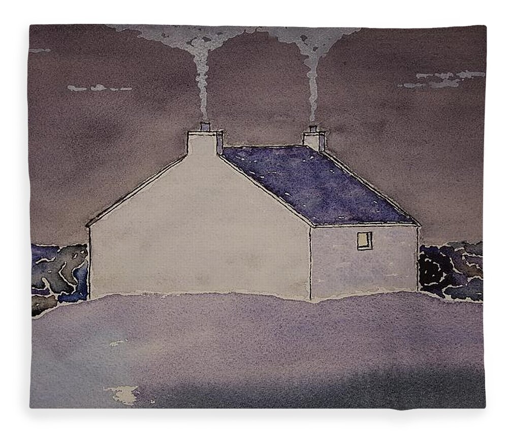 Watercolor Fleece Blanket featuring the painting Night Skye Lore by John Klobucher