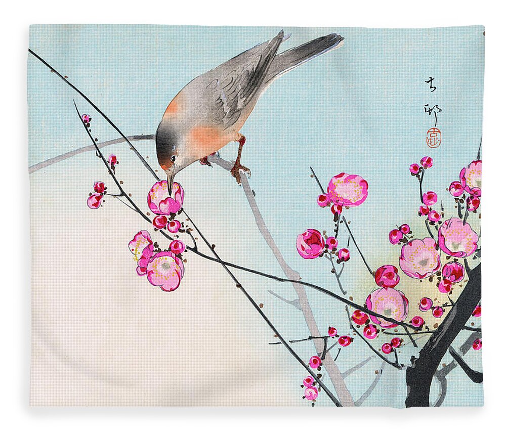 Koson Fleece Blanket featuring the painting Nightingale by Koson