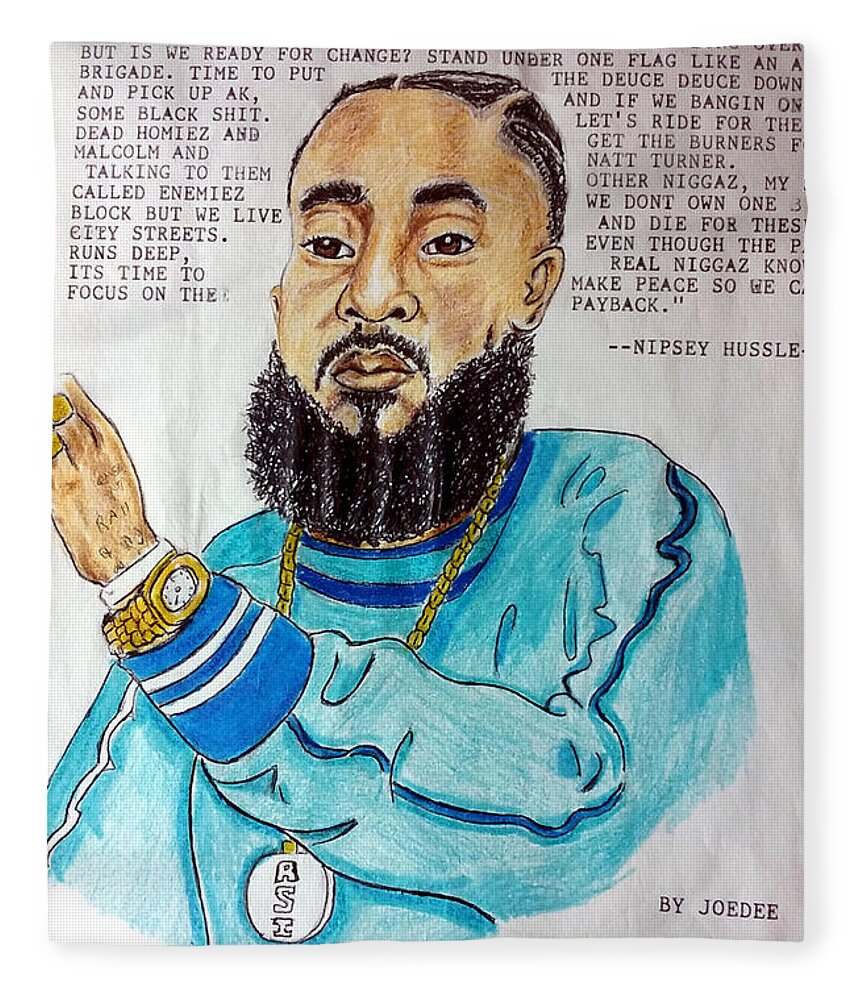 Black Art Fleece Blanket featuring the drawing Nipsey Hussle's Drive for Peace by Joedee