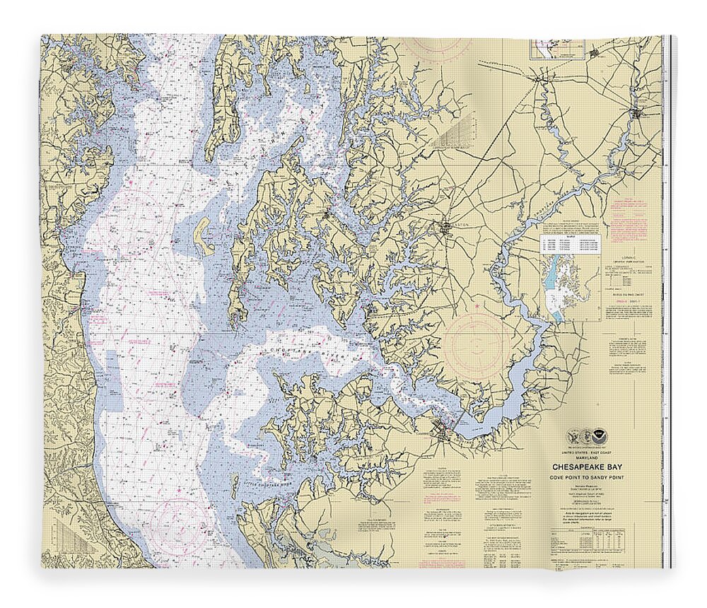 Chesapeake Bay Fleece Blanket featuring the digital art Chesapeake Bay, Cove Point to Sandy Point NOAA Chart Chart 12263 by Nautical Chartworks