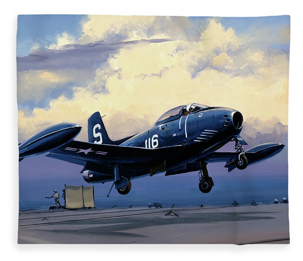 Military Aircraft Fleece Blanket featuring the painting North American FJ-1 Fury by Jack Fellows
