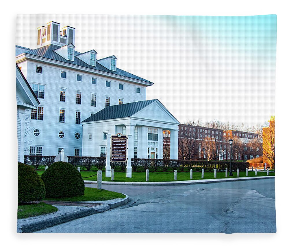 Kreitzberg Library Fleece Blanket featuring the photograph Norwich University Front Entrance by Jeff Folger