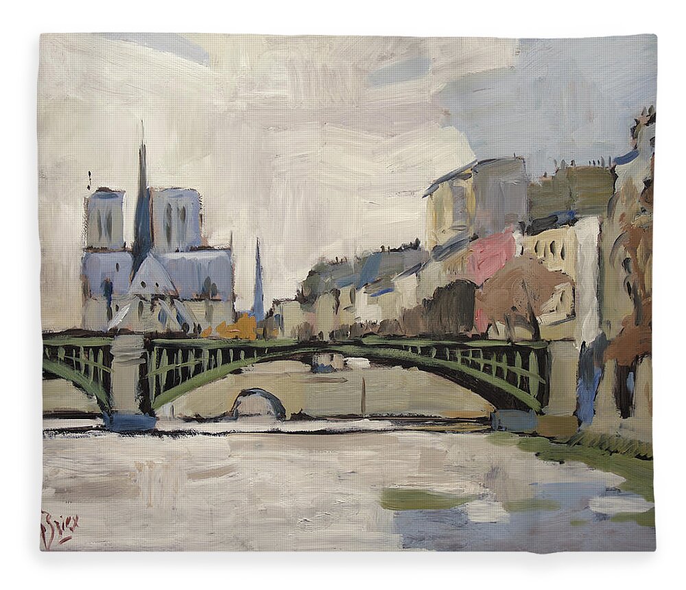 Notre Dame Fleece Blanket featuring the painting Notre Dame during winter II by Nop Briex