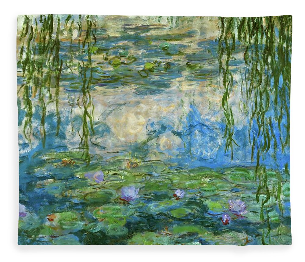 Claude Monet Fleece Blanket featuring the painting Nympheas,1916-1919 Canvas,150 x 200 cm Inv. 51 64. by Claude Monet -1840-1926-